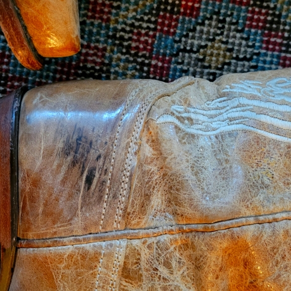 Sand /Tan /Beige leather cowboy boots with White Stitching with 2 inch heel - Picture 8 of 10